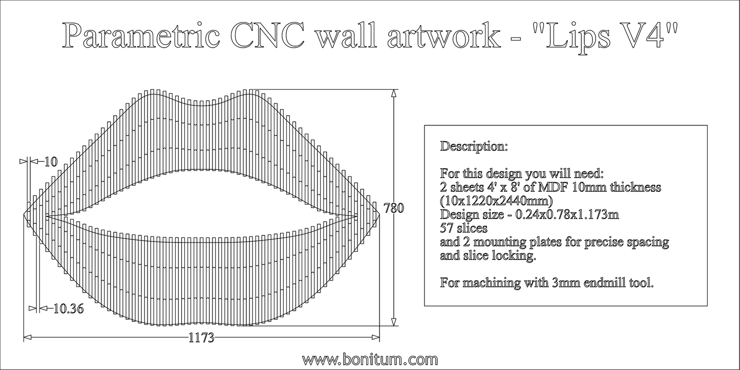 Parametric wall art COOL LIPS V4 CNC cutting file