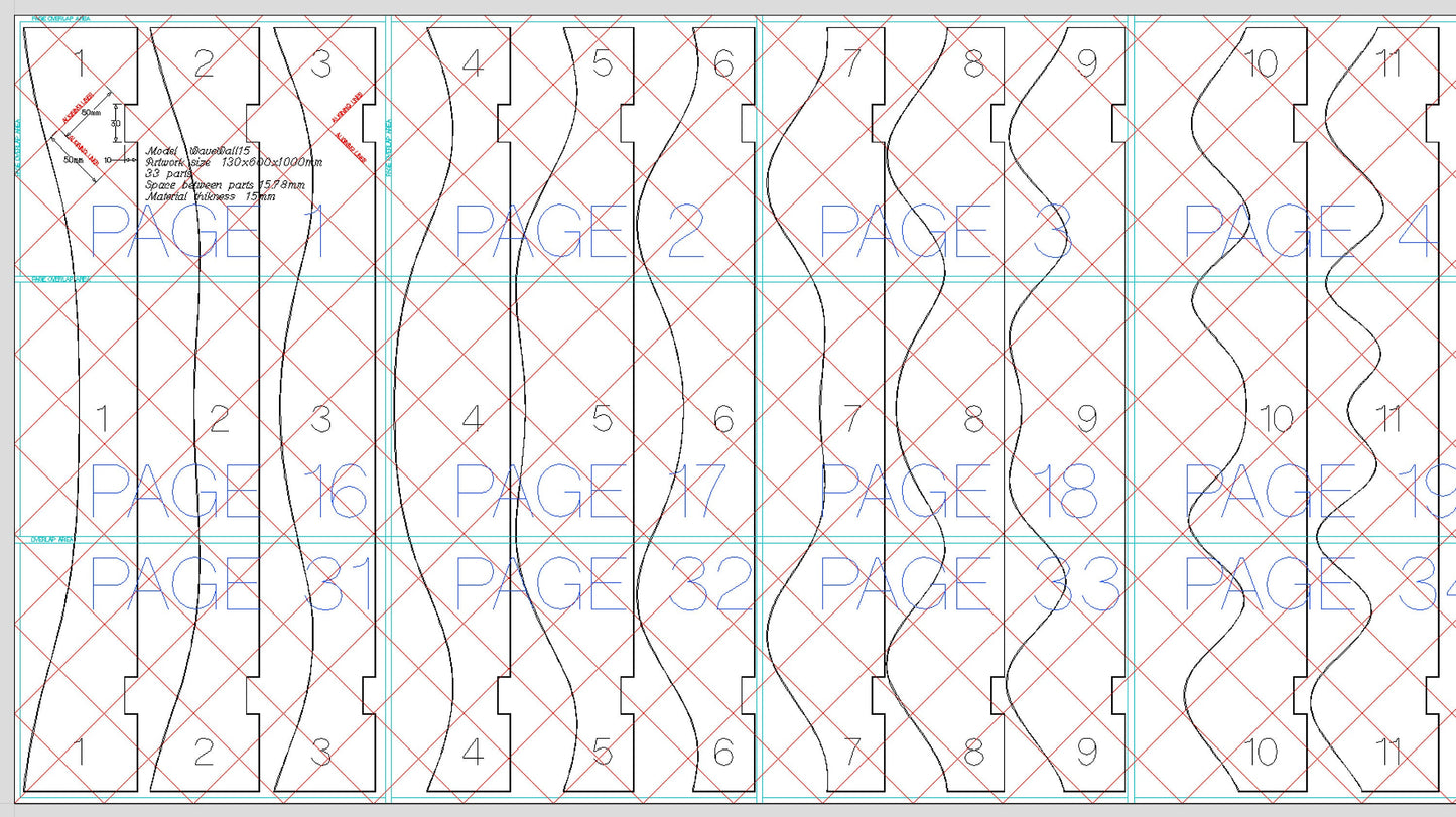 Parametric Wall Art WaveWall15 CNC cutting file - Bonitum CNC Model Studio