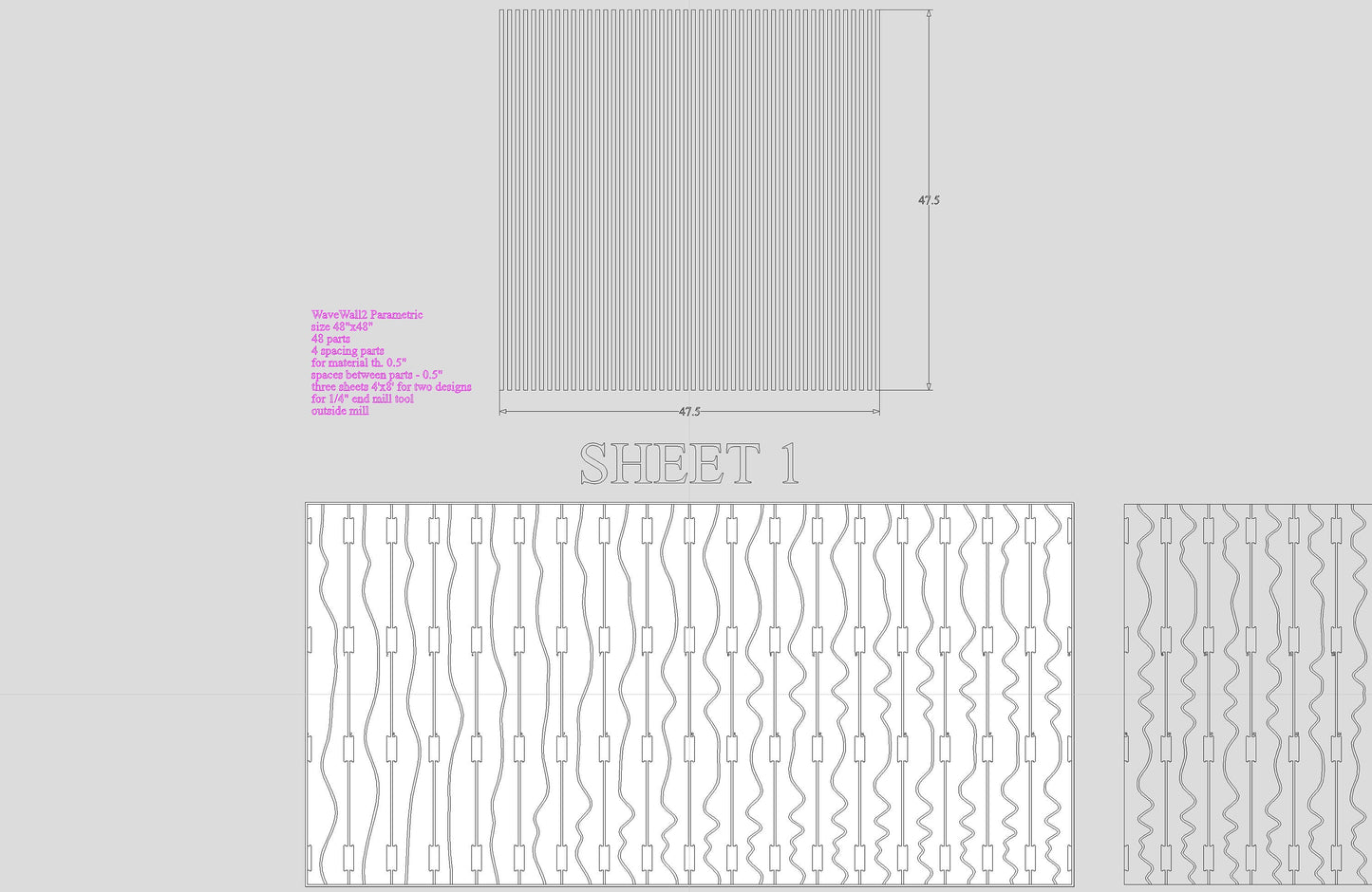 Parametric Wall Art WaveWall2 CNC cutting file 48"x48" - Bonitum CNC Model Studio